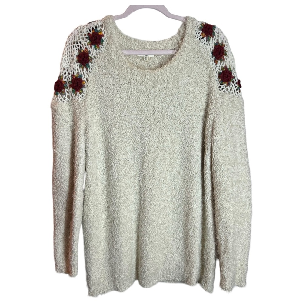 Easel Crochet Floral Tunic  Fuzzy Sweater, M/L
